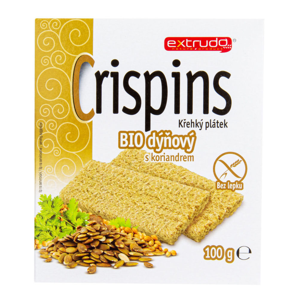 Chlebíček dýňový s koriandrem Crispins bezlepkový 100 g BIO EXTRUDO