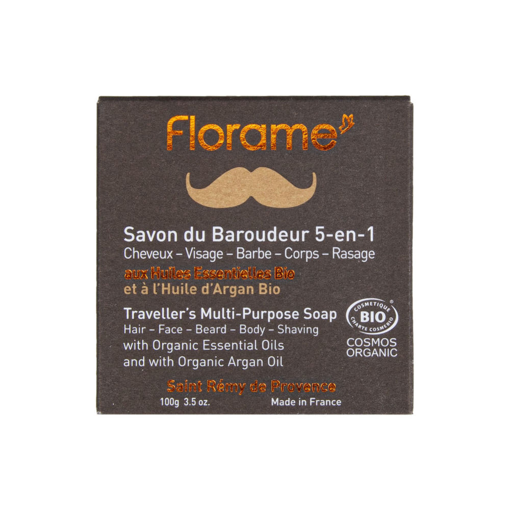 FLORAME Univerzální mýdlo 5v1 HOMME — vlasy, obličej, vousy, holení, tělo 100 g BIO