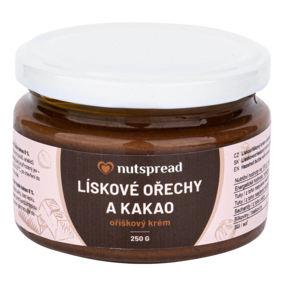 VÝPRODEJ!!!Krém z pražených lískových ořechů s kakaem 250 g NUTSPREAD