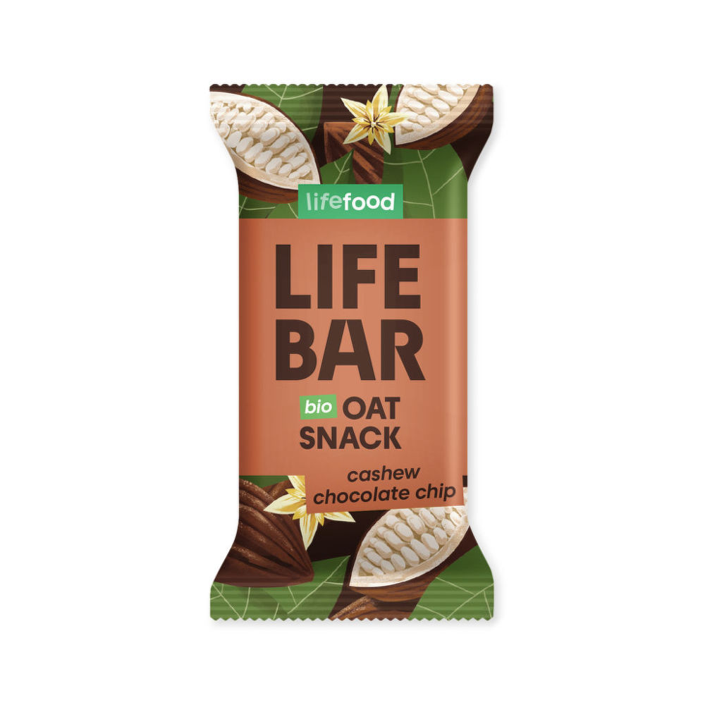 Tyčinka Lifebar Oat snack s kešu a kousky čokolády 40 g BIO LIFEFOOD