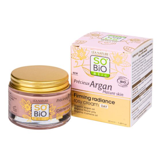 Krém růžový denní pro rozjasnění a zpevnění GOLD 50 ml BIO zralá pleť Precieux argan   SO’BiO étic