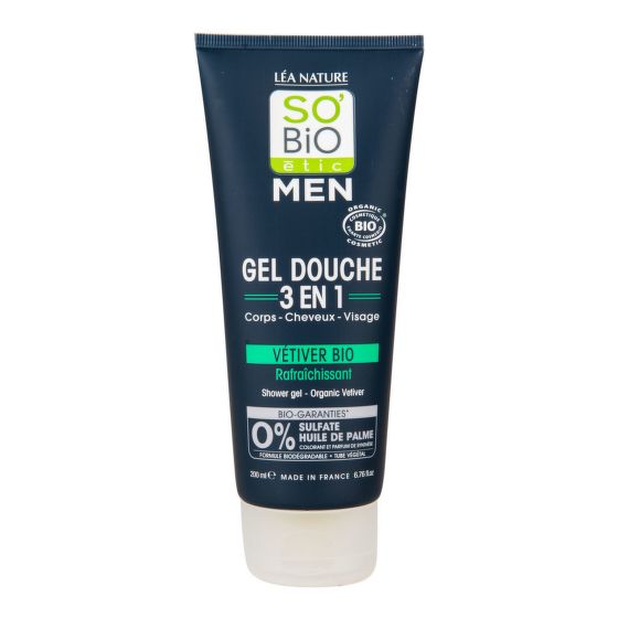 Gel sprchový MEN 3v1 osvěžující vetiver 200 ml BIO    SO’BiO étic