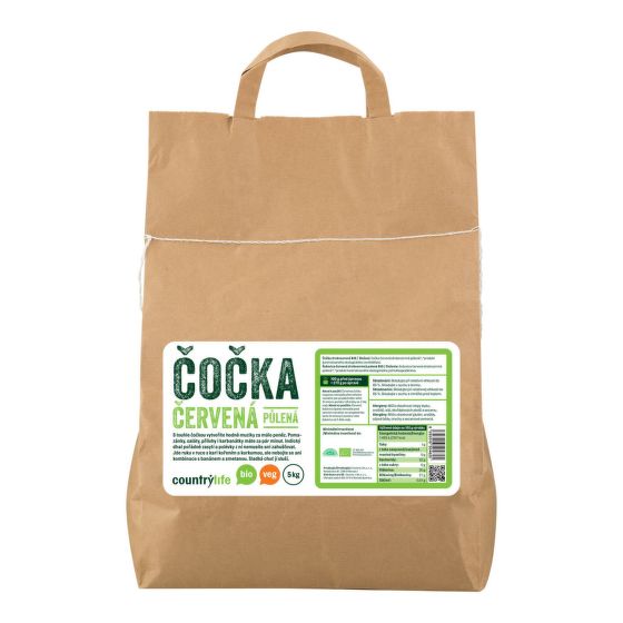 Čočka červená půlená loupaná 5 kg BIO   COUNTRY LIFE