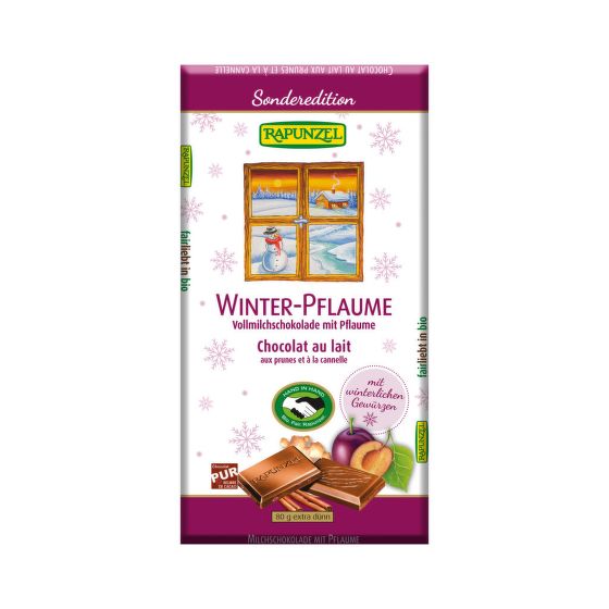 Čokoláda mléčná zimní se švestkami 80 g BIO   RAPUNZEL