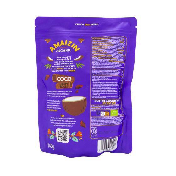 Trubičky kokosové s čokoládou 140 g BIO   AMAIZIN 