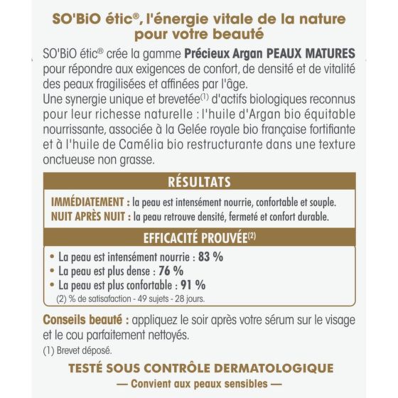 Krém noční výživný a zpevňující GOLD 50 ml BIO zralá pleť Precieux argan   SO’BiO étic