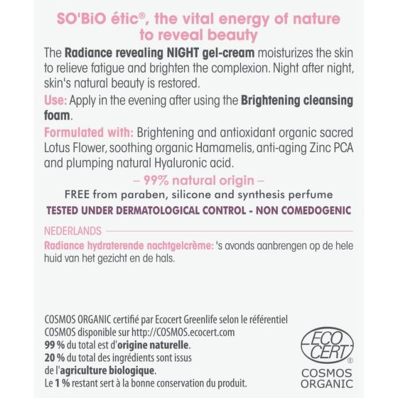 Gel-krém rozjasňující noční pro dokonalou pleť 50 ml BIO   SO’BiO étic
