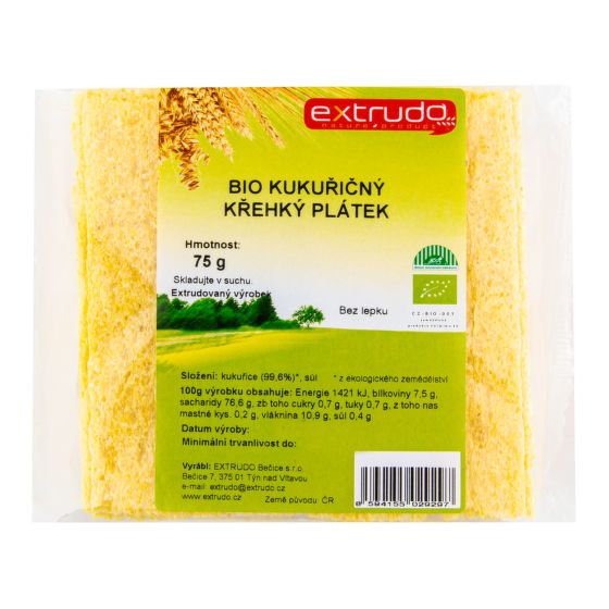 Chlebíček kukuřičný křupavý bezlepkový 75 g BIO   EXTRUDO